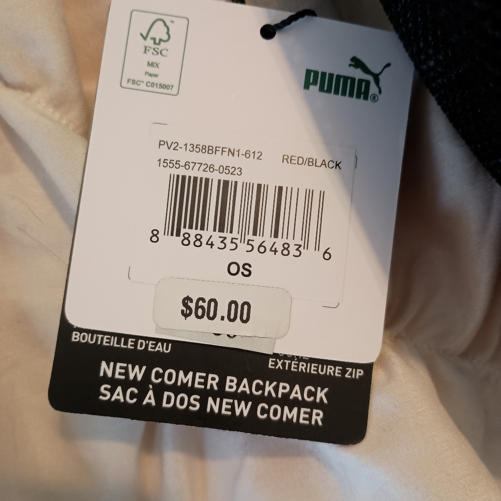 NWT PUMA Red/black Newcomer Backpack - Picture 8 of 11